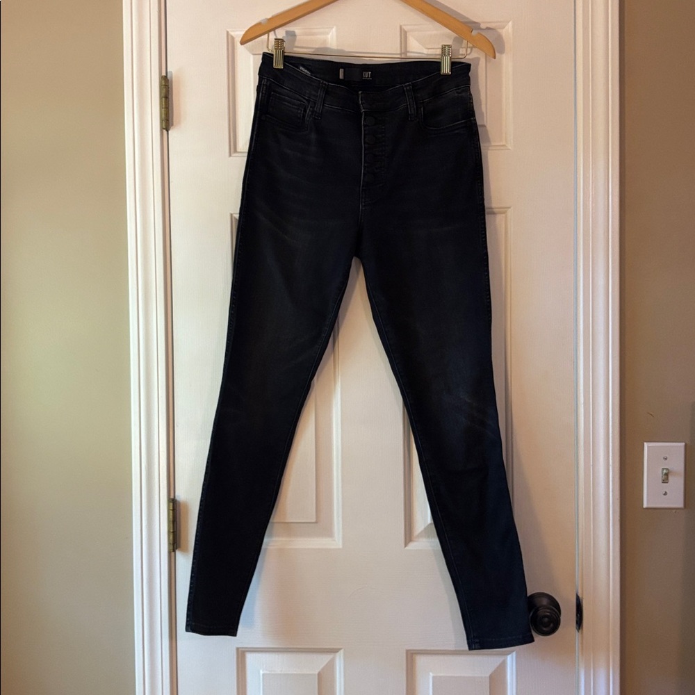 Kut from the Kloth Distressed Black Button Fly Skinny Jeans